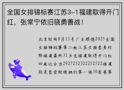全国女排锦标赛江苏3-1福建取得开门红，张常宁依旧骁勇善战！